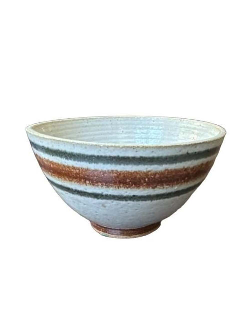 Studio Pottery Ceramic Bowl Striped Glaze 6” Diameter 3.5” Height Earthy Tones